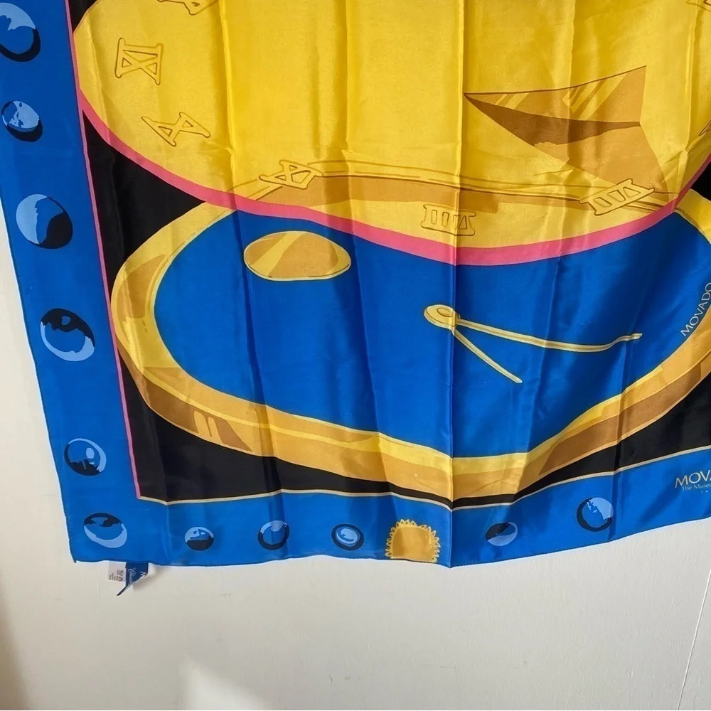 MOVADO 100% Silk Scarf The Museum Watch‎ Face Stopwatch Celestial Sun Moon Stars